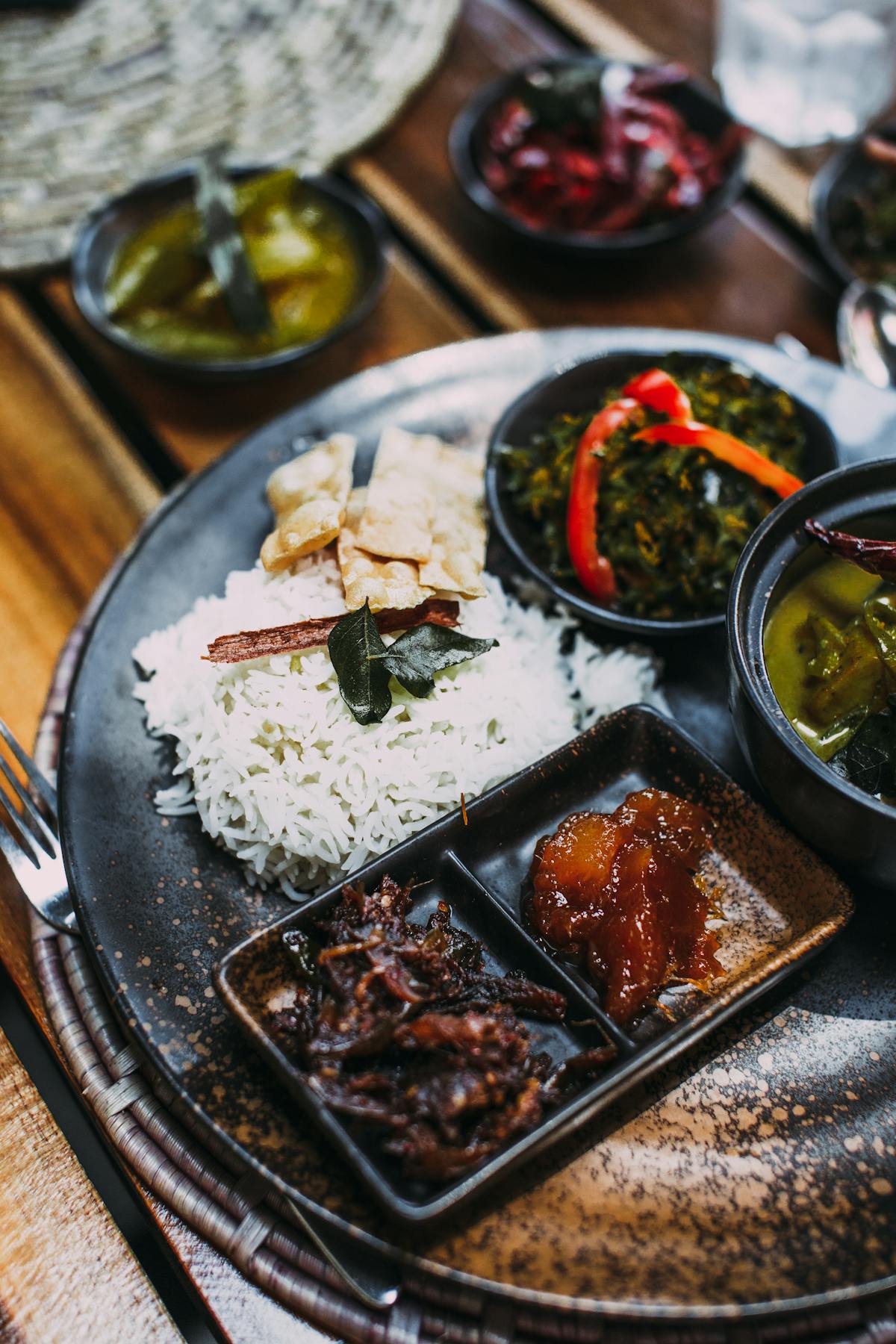 Sri Lankan rice and curry spread
